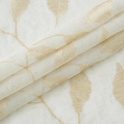 Bujasso Embroidered Leaf Sheer Curtains, Gold 38" Wx96 Lx2 - color: Gold, size: 38"W x 96"L (Pack of 2)
