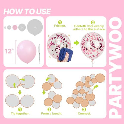 PartyWoo Pink and Gold Balloons 66pcs 12 Inch Gold Pearl Hot Pink Balloons - color: Pink-3315