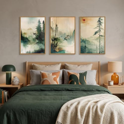 Celestdeco Chinoiserie Landscape Framed Canvas Wall Art Set-16"x24"x3 - color: Chinoiserie Wall Art, size: 16"L x 24"W