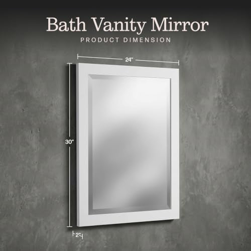 Alaterre Bathroom Vanity Mirror with Beveled Glass, White, 24”x30” - color: White