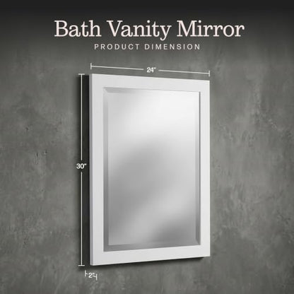 Alaterre Bathroom Vanity Mirror with Beveled Glass, White, 24”x30” - color: White