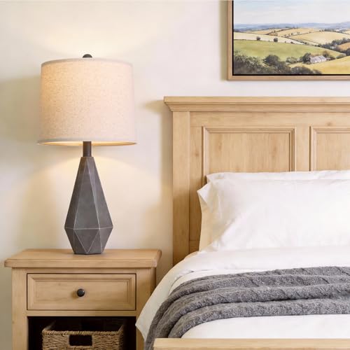 PoKat 23.5'' Farmhouse Table Lamps Set of 2, Rustic Nightstand Lamps for Bedroom, Classic Bedside Lamps for Living Room Office Sideboard with Linen Shade Distressed (Deep Grey) - color: Medium - Deep Grey