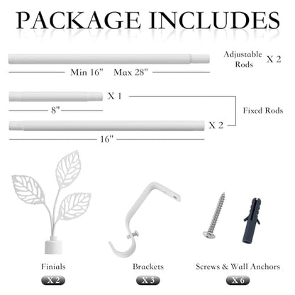 RYB HOME White Curtain Rod for Windows 1 Inch Stainless Steel Leaf Finials - color: Matt White, size: 48-86"