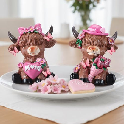 Karenhi 2 Pcs Highland Cow Figurines Resin, Mothers Day Decor Tabletop - style: Mother's Day
