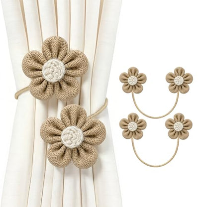 VIS'V Curtain Tiebacks, Twisted Boho Curtain Holdbacks, Khaki, 2 Pcs - color: Khaki