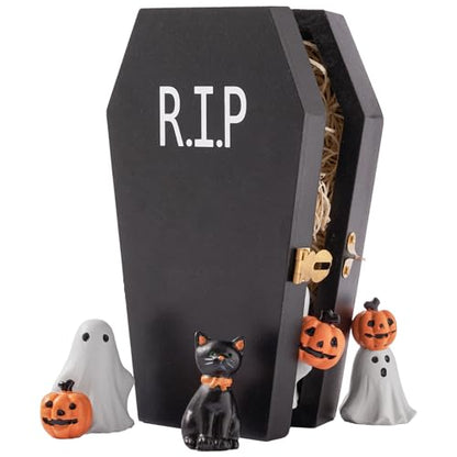 DN DECONATION 5Pcs Halloween Miniature Figurines, Spooky Home Table Decor - color: Pumpkin & Ghost & Cat