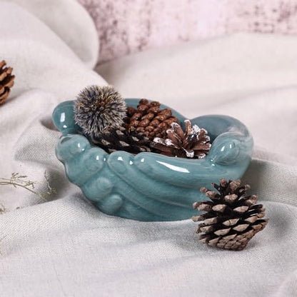 Ceramic Hands Bowl Dish Sculpture, Giving Hands Candy Holder for Succulent Planter, Crystal Rock Holder, Office, Keys Bowl for Entryway Table (Blue) - color: Blue