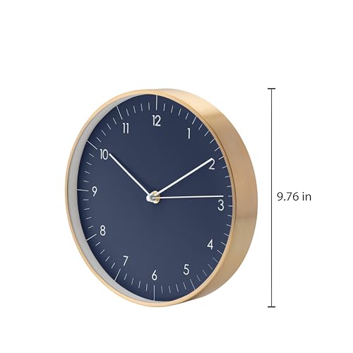 LUUK LIFESTYLE Modern Silent Quartz Wall Clock, 10in, Dark Blue & Gold | Royal color, Non-ticking, Analog, Easy-to-read display, Battery operated, Simple & Elegant, Housewarming gift - color: Dark Blue, 10"