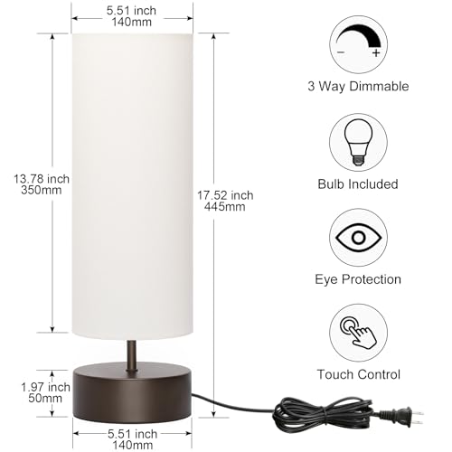 3 Way Dimmable Touch Control Table Lamp, Bedside Table Lamp with Dark Brown Base, Modern Nightstand Lamp with Beige Shade, Simple Night Light for Bedroom Living Room Home Office, 9W LED Bulb Included - color: Brown Base with Beige Shade