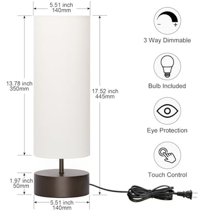 3 Way Dimmable Touch Control Table Lamp, Bedside Table Lamp with Dark Brown Base, Modern Nightstand Lamp with Beige Shade, Simple Night Light for Bedroom Living Room Home Office, 9W LED Bulb Included - color: Brown Base with Beige Shade
