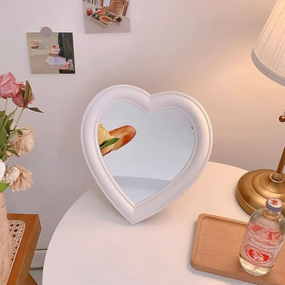 Mokoze Heart Shaped Mirror, Desk or Wall, 11" x 10.6", White