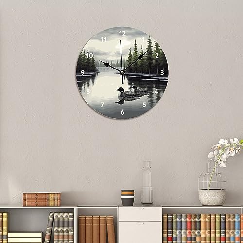 ArogGeld Loon Rustic Bedroom Clocks Lake Time Duck Wall Clock Quartz Battery Operated Silent Wall Clocks for Home Office School 12x12in New Home Housewarming Gift - color: A-51, size: 12x12in