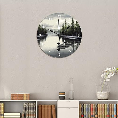 ArogGeld Loon Rustic Bedroom Clocks Lake Time Duck Wall Clock Quartz Battery Operated Silent Wall Clocks for Home Office School 12x12in New Home Housewarming Gift - color: A-51, size: 12x12in