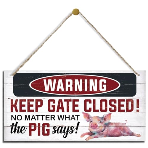 Warning Signs, Keep Gate Closed Pig Sign, Decorative Wood Hanging Wood Plaque, Warning Animal Pigs Sign, Funny Novelty Caution Pig Signs for Farm Fence Wall Gate Decor, Rustic Wall Plaque - color: PIG