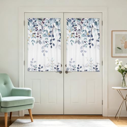 Dark Blue Eucalyptus Leaves French Door Curtain 1 Panel, 26x40 in - color: Eucalyptus Leaves-dark Blue, size: 26"W x 40"L (Pack of 1)