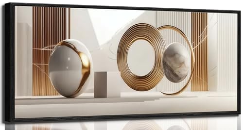 Yutjafa Extra Large Geometric Wall Art Modern Abstract Neutral Line Decor painting Pictures Nordic Gold White 2D Posters Canvas Prints for Bedroom Office Hallway Hotel Home Decoration No Frames - color: Geometric, size: 71"L x 24"W