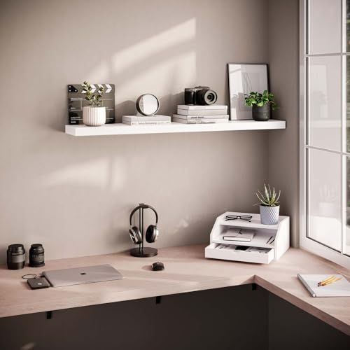 Ballucci Floating Shelf, 48" Wood Wall Shelf with Invisible Brackets for Bathroom, Living Room, Bedroom, Kitchen, Nursery, 8" Deep, White - color: White, size: 47.2 inches