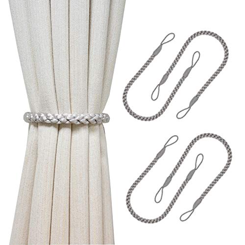 Curtain Tiebacks Ropes, 4pcs Decorative Handmade Tie Backs Curtain Holdbacks Holders Cord for Window Sheer Drapes Indoor Outdoor, Grey - color: Gray, size: 4pcs