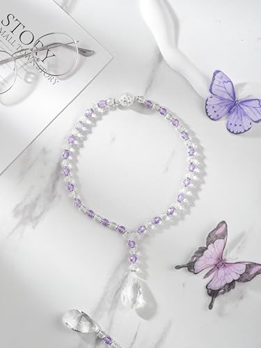 SUQ I OME Luxury Crystal Beaded Magnetic Curtain Tieback, Purple - color: Purple