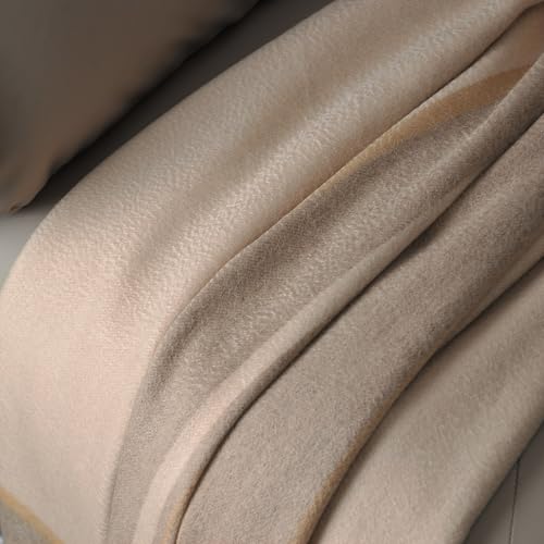 EP Mode 100% Pure Cashmere Throw Blanket for Sofa, Beige Border - color: Beige Border