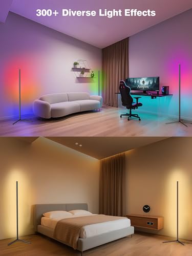 RIYO LED Corner Floor Lamp App Remote Control Music Sync Ambient Lamp - size: 51 inches - AC