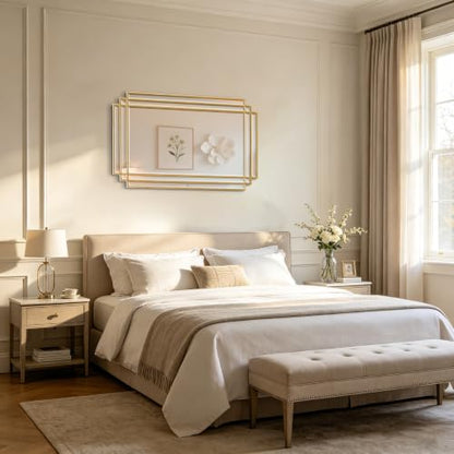36"x24" Rectangle Beveled Wall Mirror with Gold Geometric Frame - color: Gold, size: 36"L x 24"W