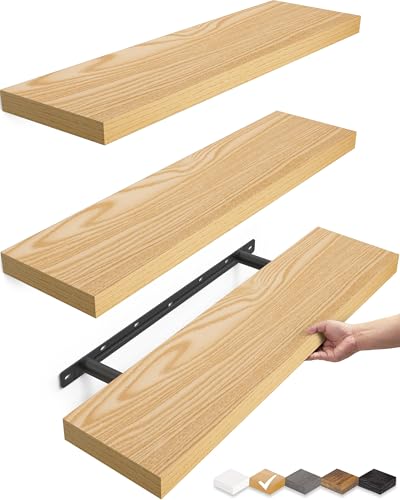 BAYKA Light Oak-Toned Floating Shelves 22.5in, Set of 3, Wall Mounted Shelf - color: G. Oak-toned - Mid-century Revival Style, size: 22.5inches