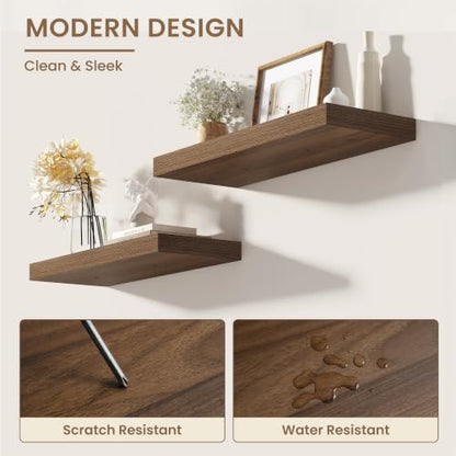 Dreamland 55 Inches Wall Mounted Wood Floating Shelves, Walnut, 2 Pack - color: Walnut, size: 55in
