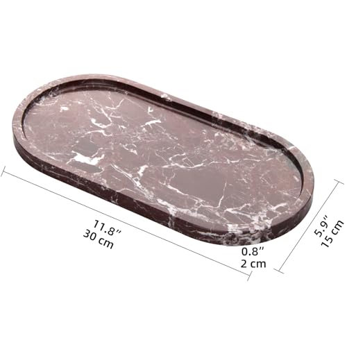 Oval Marble Bathroom Vanity Tray, Rosso Lepanto, 12" x 6" x 0.8" - color: Rosso Lepanto, size: 5.9" x 0.7" x 11.8"