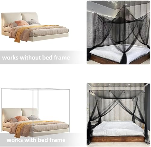 Black Mosquito Net Bed Canopy, Netting Four Corner Post Curtains Bed Drape - color: Black