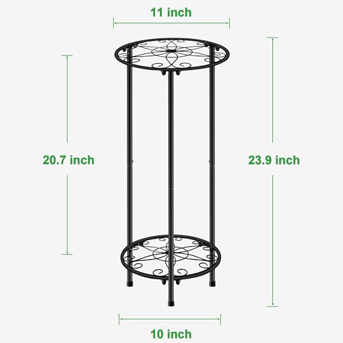 CASIMR Plant Stand Indoor Outdoor, Metal Rustproof Flower Shelf 2 Tier 23.9 inch, Tall Multiple Plant Pot Holder Rack for Garden Patio Living Room Corner Balcony, Black