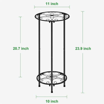 CASIMR Plant Stand Indoor Outdoor, Metal Rustproof Flower Shelf 2 Tier 23.9 inch, Tall Multiple Plant Pot Holder Rack for Garden Patio Living Room Corner Balcony, Black