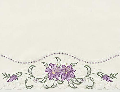 GOHD - Lily Fragrance. 3pcs Multi-Color Embroidery Curtain/Cafe Curtain/Swag & Tiers Set with cutworks. (Purple) - color: Purple