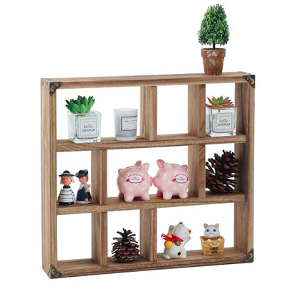 17.7x15.7-Inch Shadow Box Shelf 9-Slot Rustic Wood Floating Shelves Larger Shelf Lightweight Solid Wood Display(9C-Brown) - color: 9c-brown, size: 1 PCS