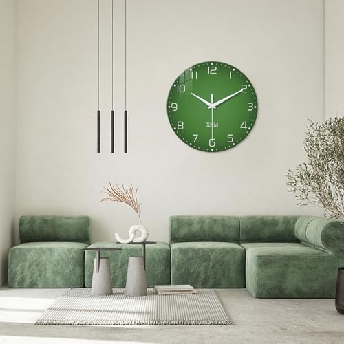 XNM Glass Minimalist Green Wall Clock 12 Inch - color: Green, size: 12 Inch