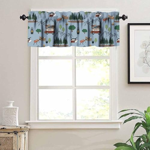Camping Caravan Valance Curtain, Rustic Camping Equipment Farmhouse Forest Adventure Blackout Window Valance for Kitchen Kids Bedroom Livingroom, 54x18inch - color: Camp-5