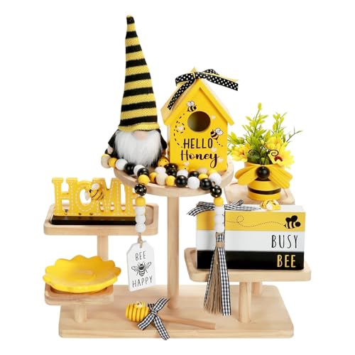 Spring Decorations for Home 8 Pcs Summer Bumble Bee Tiered Tray Decor Set - color: Bee