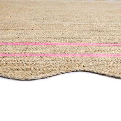 Wave Scalloped Jute Rug Entryway Natural Boho Area Rug Light Pink 2'x3' - color: Light Pink, size: 2'x3'