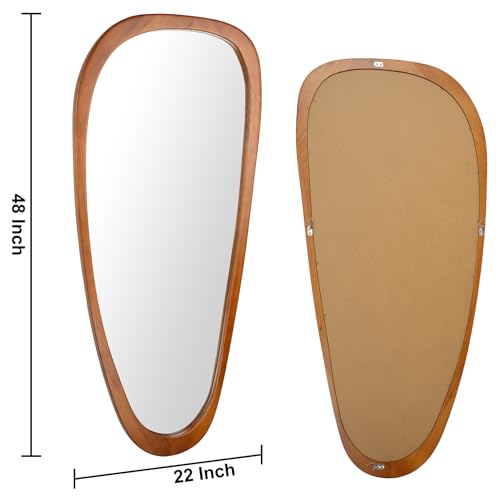 Irregular Asymmetrical Wall Mirror Full Length, 48"x22" Wooden Framed - color: Wood, size: 48"L x 22"W