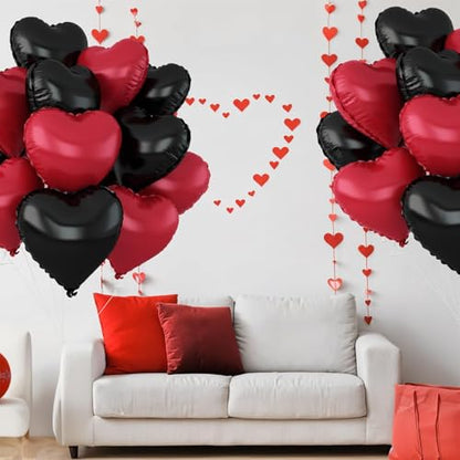 Black Red Heart Foil Balloons,12Pcs 18Inch Heart Shaped Balloons - color: Black Red