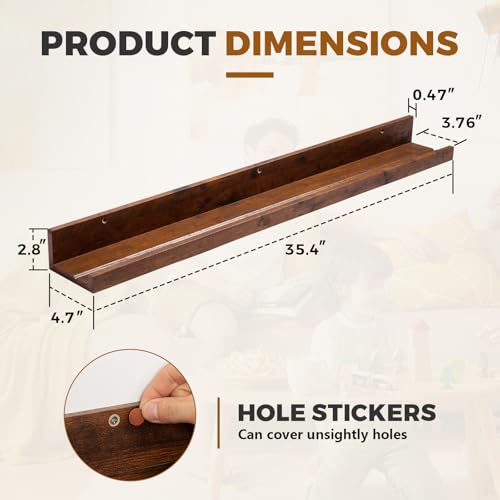 Muzilife 35.4" Large Floating Shelves Wood Wall Shelf with Lip, 2Pcs, Honey - color: Honey, size: 35.4"