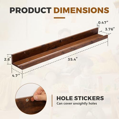 Muzilife 35.4" Large Floating Shelves Wood Wall Shelf with Lip, 2Pcs, Honey - color: Honey, size: 35.4"
