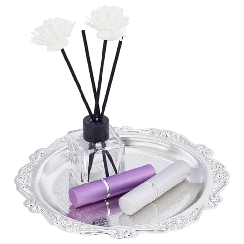 PH PandaHall 7.8" Silver Tray Jewellery Display Round Platter Vintage Style - color: Silver