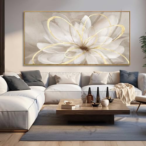 SOUGUAN Room Decor Large Canvas Wall Art Living Room Decor Gold Wall Decor Line Picture Artwork White Floral Wall Decor Modern Painting for Bathroom Bedroom Office 30x60 Inches - color: Gold, size: 58"L x 29"W