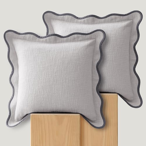 Double Stitch 100% Cotton Scalloped Throw Pillow Covers, Winter Sky - color: Winter Sky, size: 20" x 20" (Pack of 2)