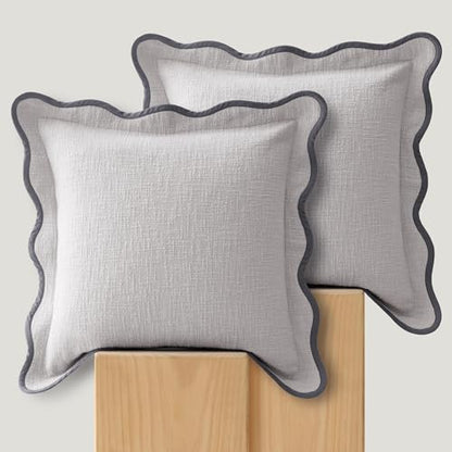 Double Stitch 100% Cotton Scalloped Throw Pillow Covers, Winter Sky - color: Winter Sky, size: 20" x 20" (Pack of 2)