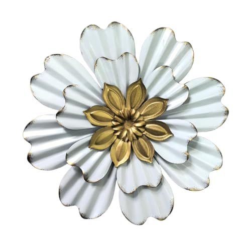 Metal Layered Flower Wall Decor,10'' White Gold Iron Floral Wall Sculpture - color: 05B-White Gold