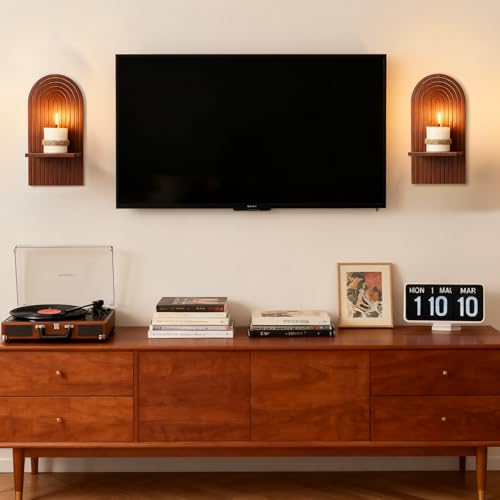 Mid Century Modern Walnut Wall Candle Holder Set of 2 - color: Walnut Color