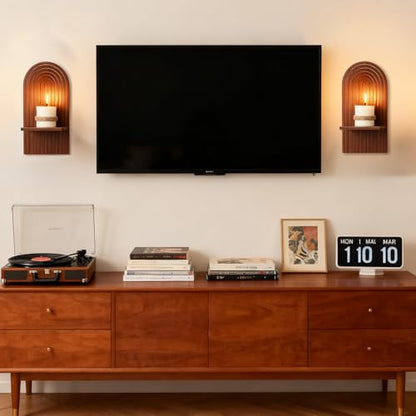 Mid Century Modern Walnut Wall Candle Holder Set of 2 - color: Walnut Color