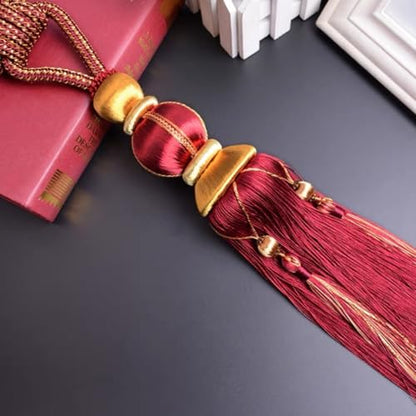 Paired Lantern Single Hanging Ball Tassels Curtains Buckle Sling Binding Lantern Tiebacks Handcrafted Braided Buckle Drapery Curtain Holdbacks Window Treatments for Home - color: Burgundy, size: 11.81 inches